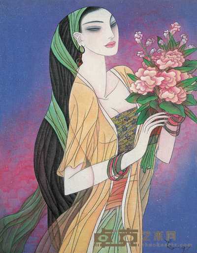 冯长江 捧花仕女 镜心 50×39cm
